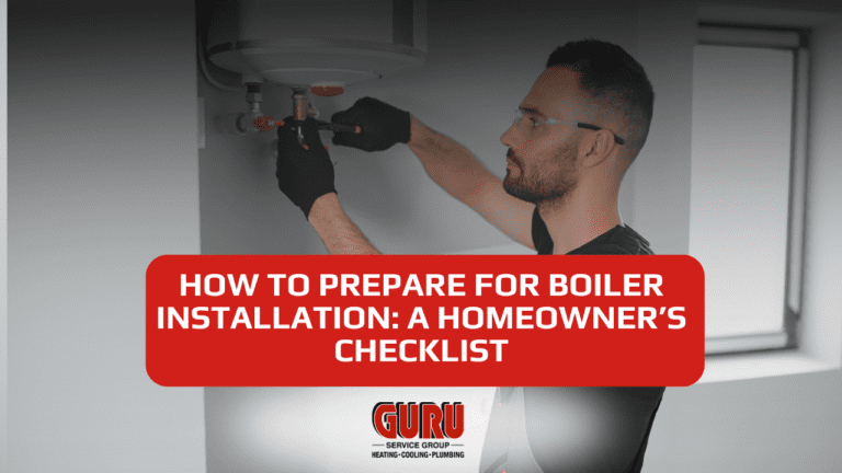 Technician preparing a residential boiler installation in a Surrey home