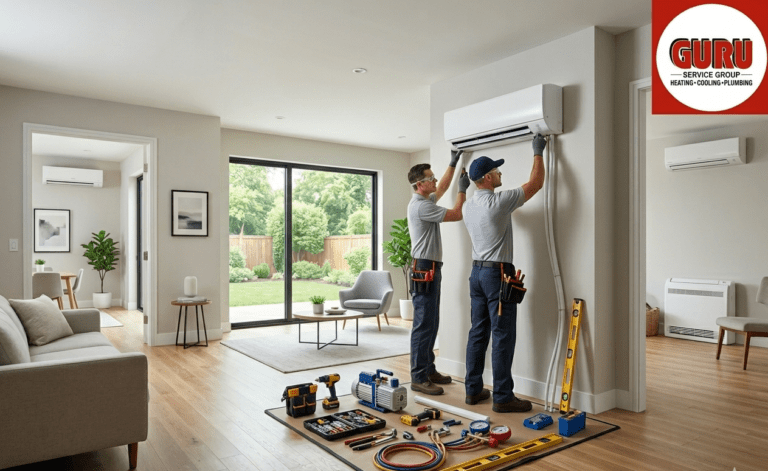 HVAC technicians Surrey installing mini split systems in a modern home
