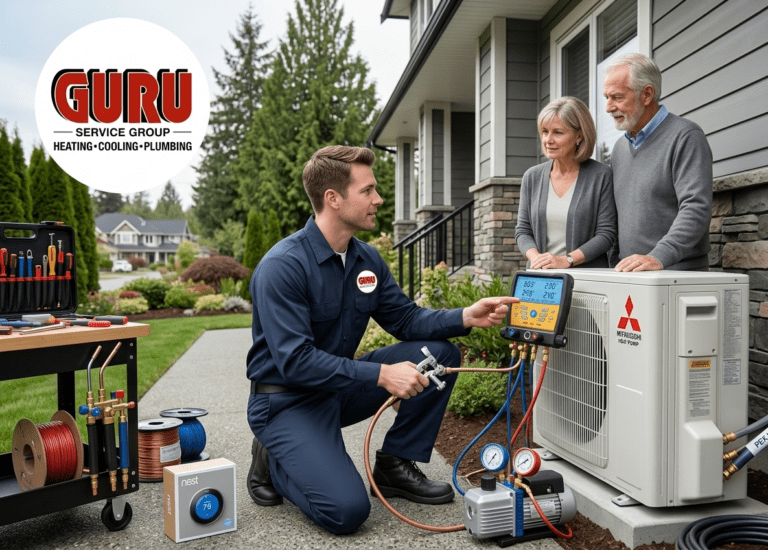 HVAC technician performing Heat Pump Installation Surrey at a modern home.