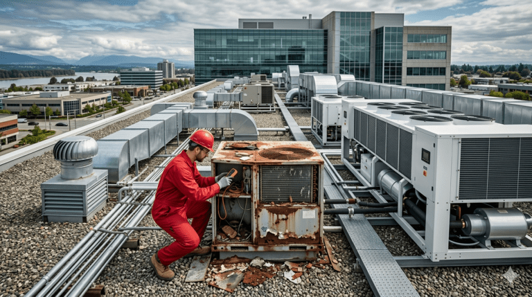 Commercial HVAC contractor servicing rooftop HVAC systems in Surrey BC