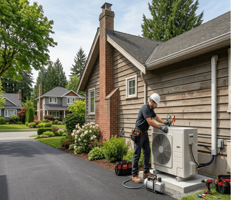 Heat pump installation Surrey at an older residential home.