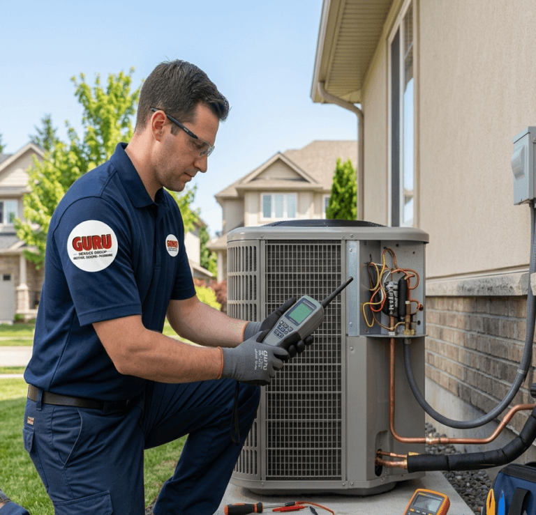 HVAC Contractor Surrey inspecting an AC refrigerant leak