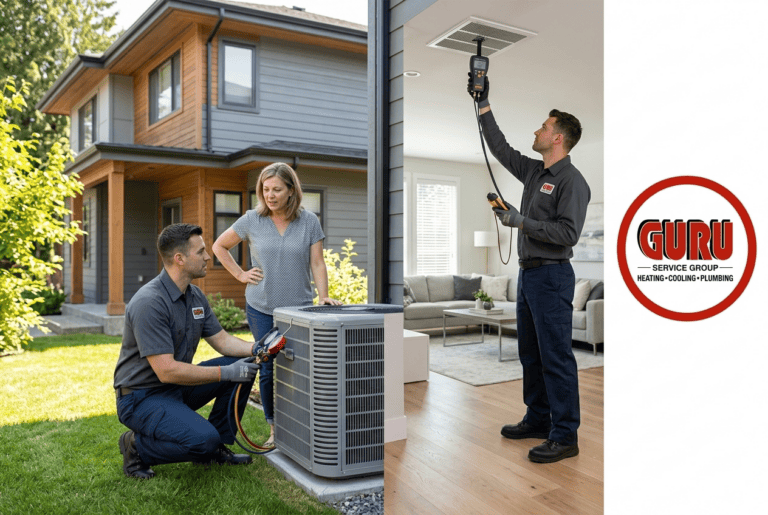 AC Repair Surrey technician inspecting a home air conditioning system