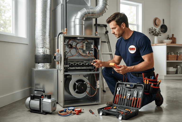 Furnace service Surrey technician performing fall furnace maintenance