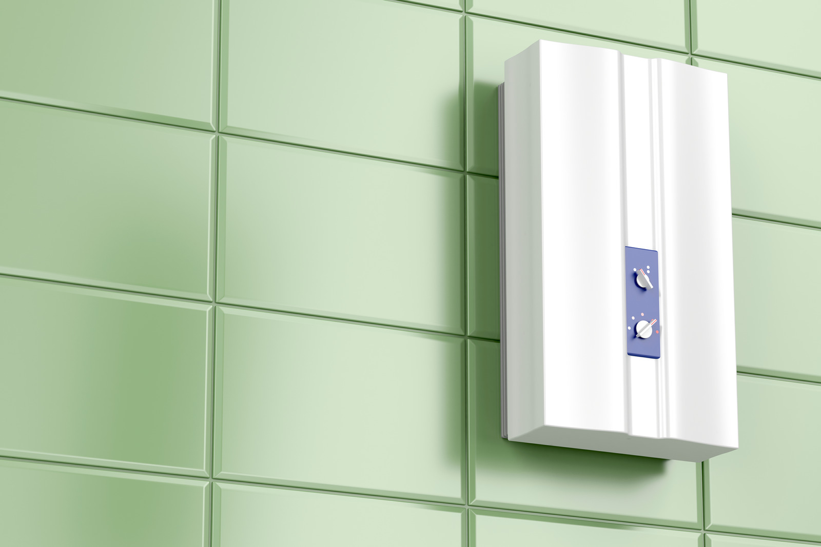 Compact and stylish on-demand water heating setup.