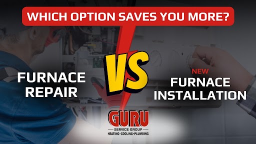 Comparison by Guru Service Group of furnace installation versus furnace repair for homeowners