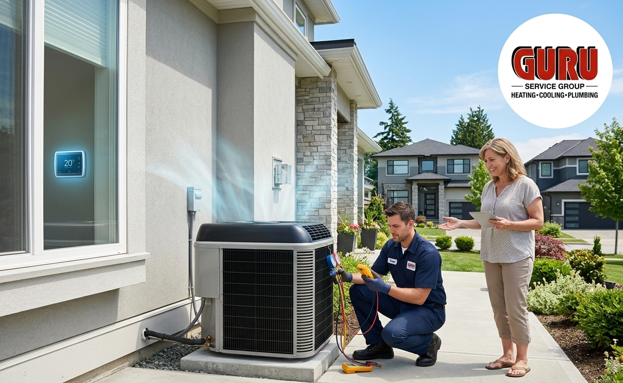 High-efficiency AC installation at a Surrey home by a professional HVAC technician.