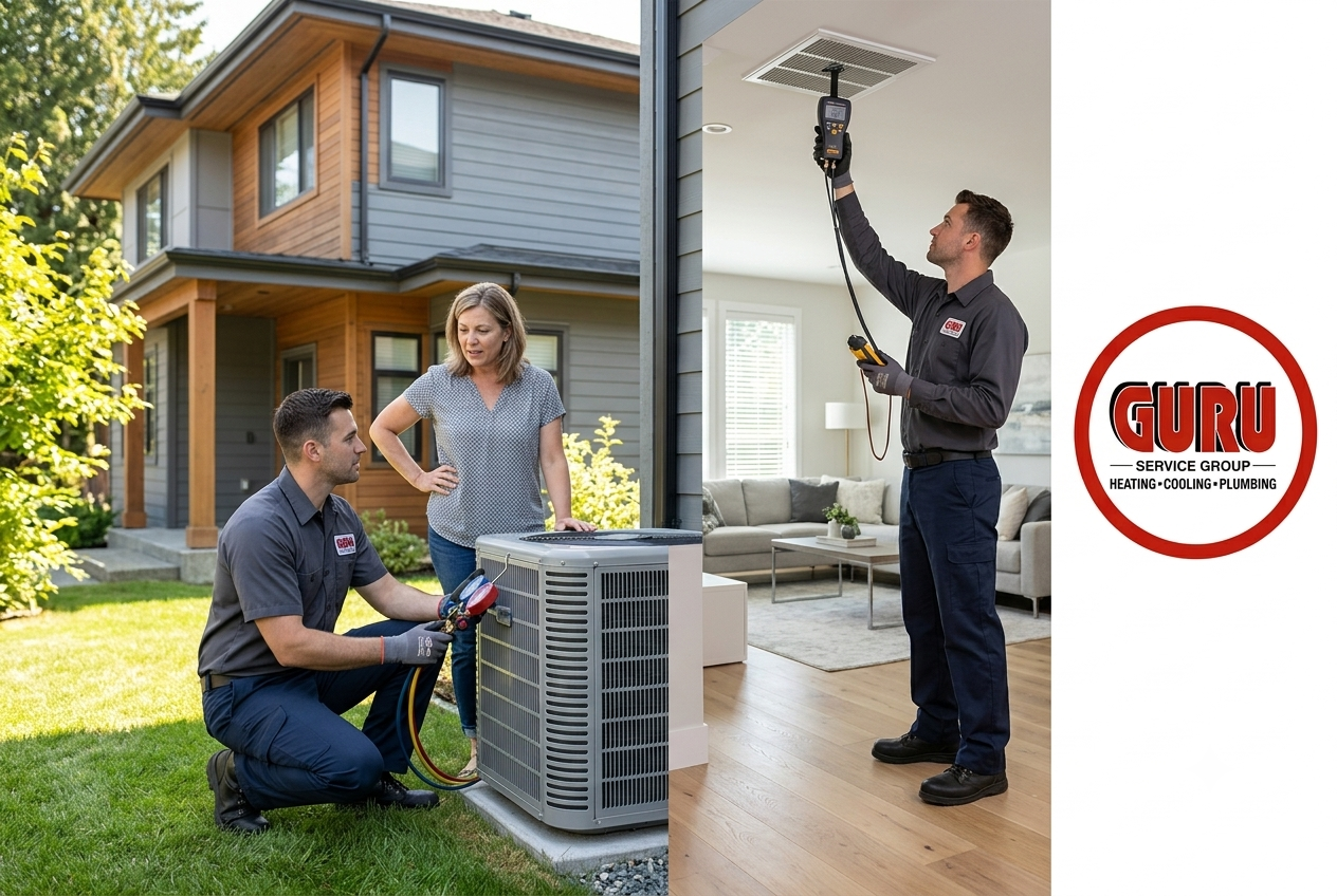 AC Repair Surrey technician inspecting a home air conditioning system